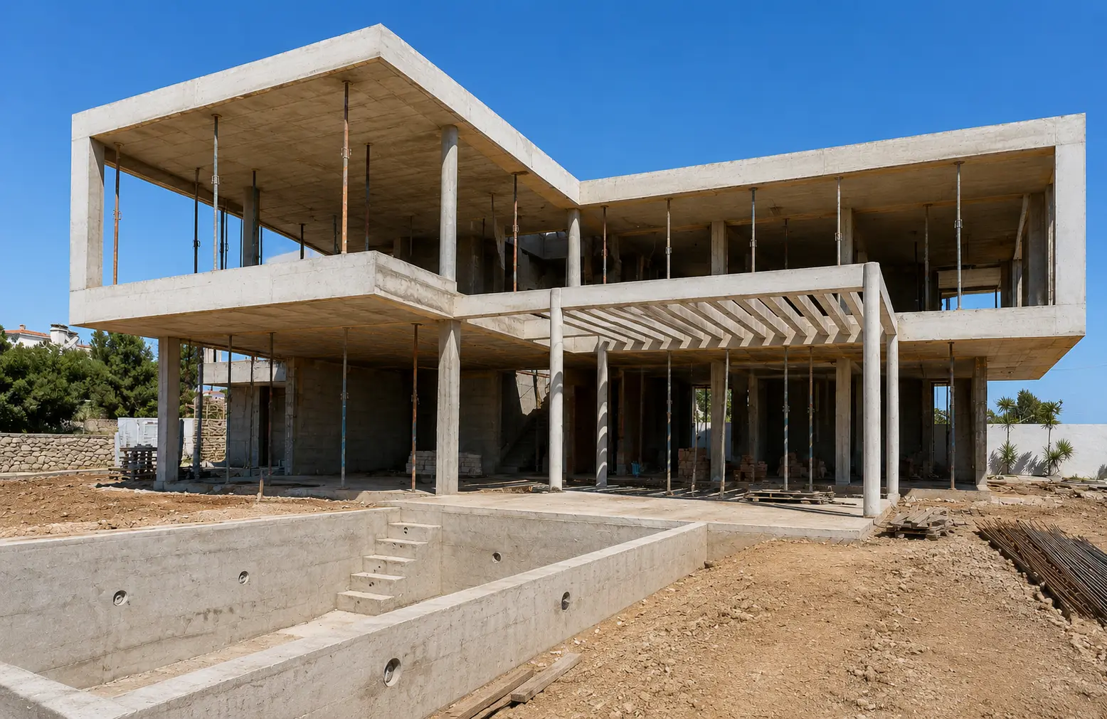 Casa Menorca durante la ejecución, con la estructura visible.